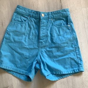 Zara size 4 blue denim jeans‎ high waisted buttons fly blue aqua teal vintage